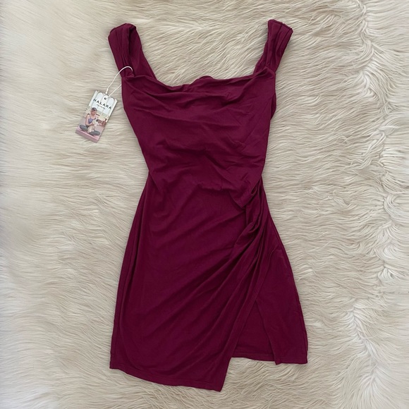 Halara Purple Tie Open Back Sleeveless Lace Up Split Hem Dress Red Violet - Picture 2 of 14